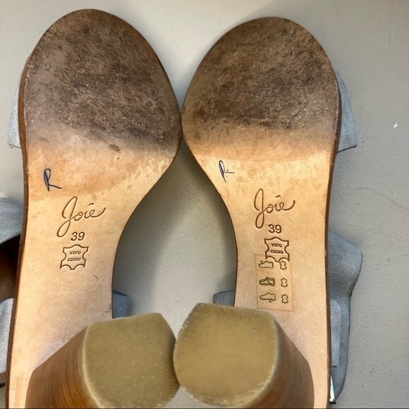 Joie Opal Gray Suede Sandals with Chunky Wood Block Heels Women’s Size 9 - Picture 9 of 12